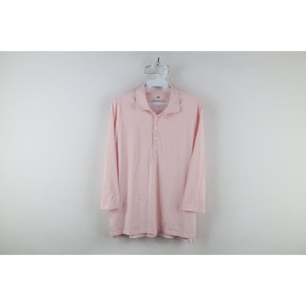 Renwick Golf Womens Size Medium Striped Collared Long Sleeve Polo Shirt Pink